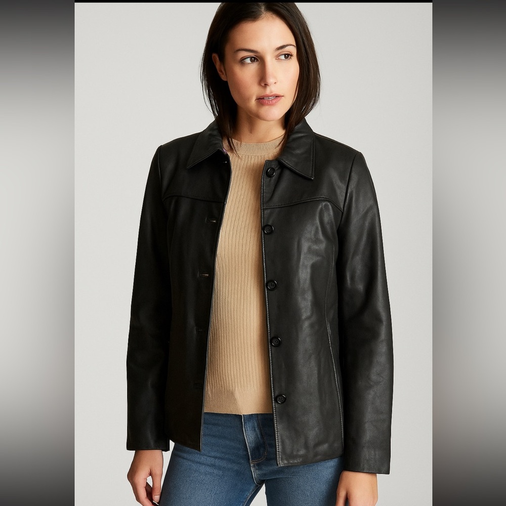 Andrew Marc Women's‎ Black Leather Jacket Size XL Full-Length Sleeves